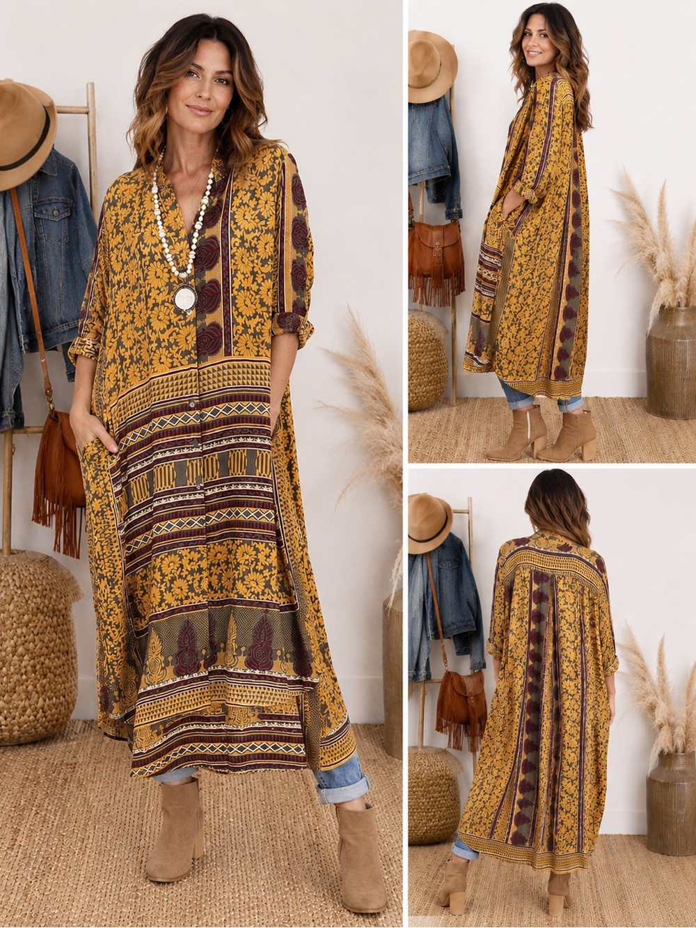 GURU for Life 100% Silk Tribal Boho Dress – High Low Hem